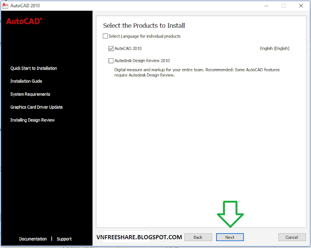 Chọn AutoCAD 2010 rồi Chọn Next